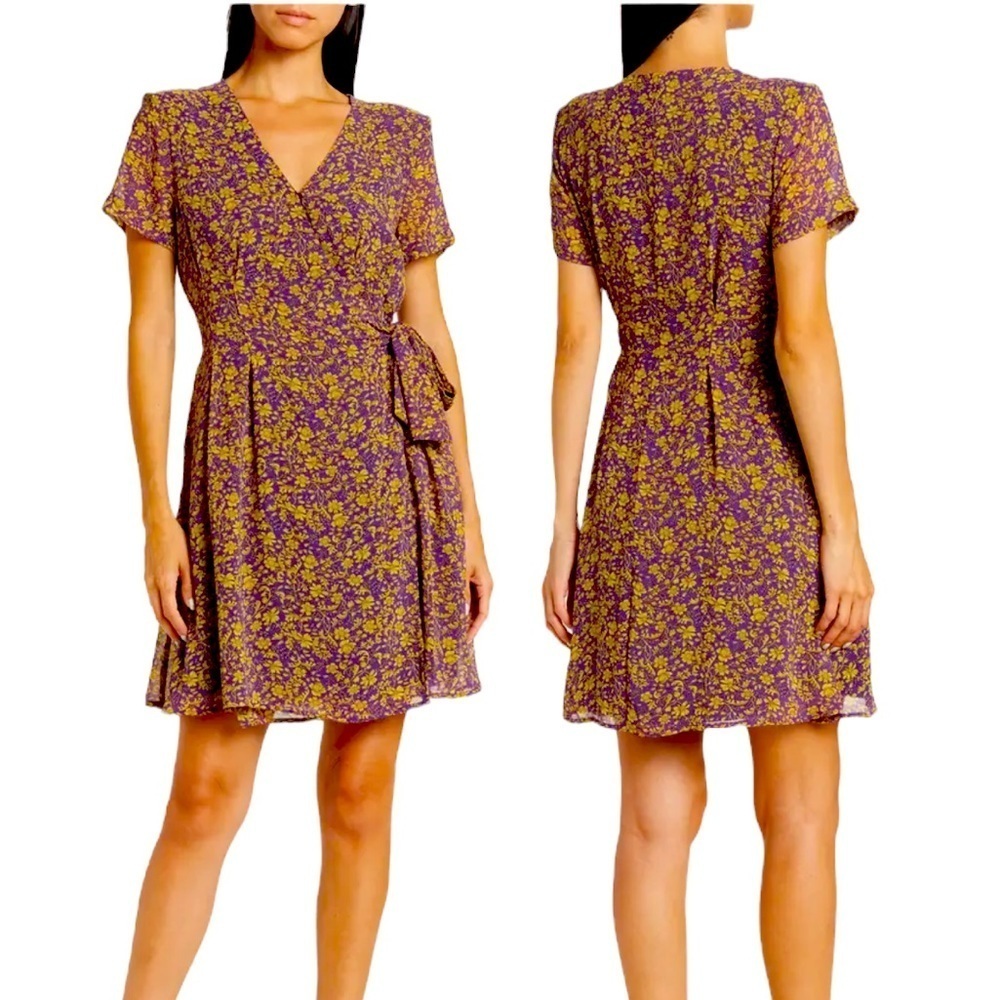 MELLODAY Short Sleeve Floral Print Wrap cottage core Mini Dress XL